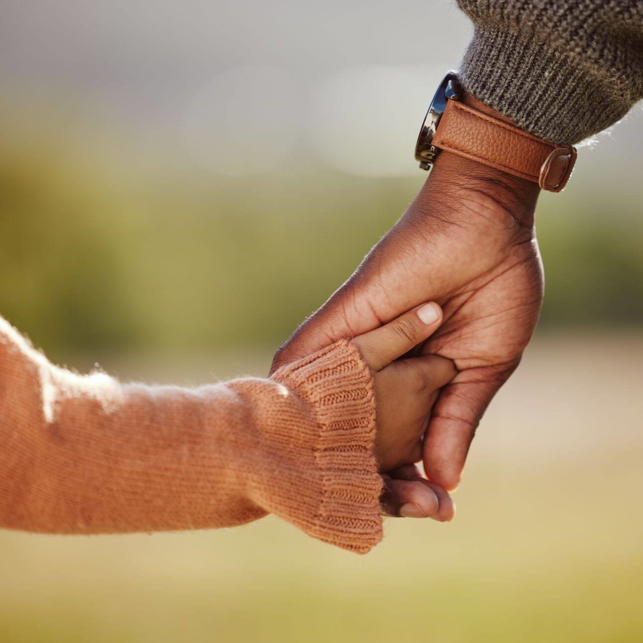 Child holding hands with a parent